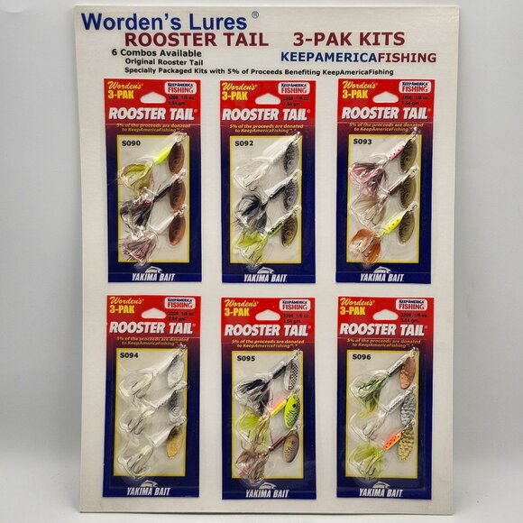 Yakima Wordens Rooster Tail 3-Pack Fishing Lures Sample Display Board 820666 - Picture 1 of 3